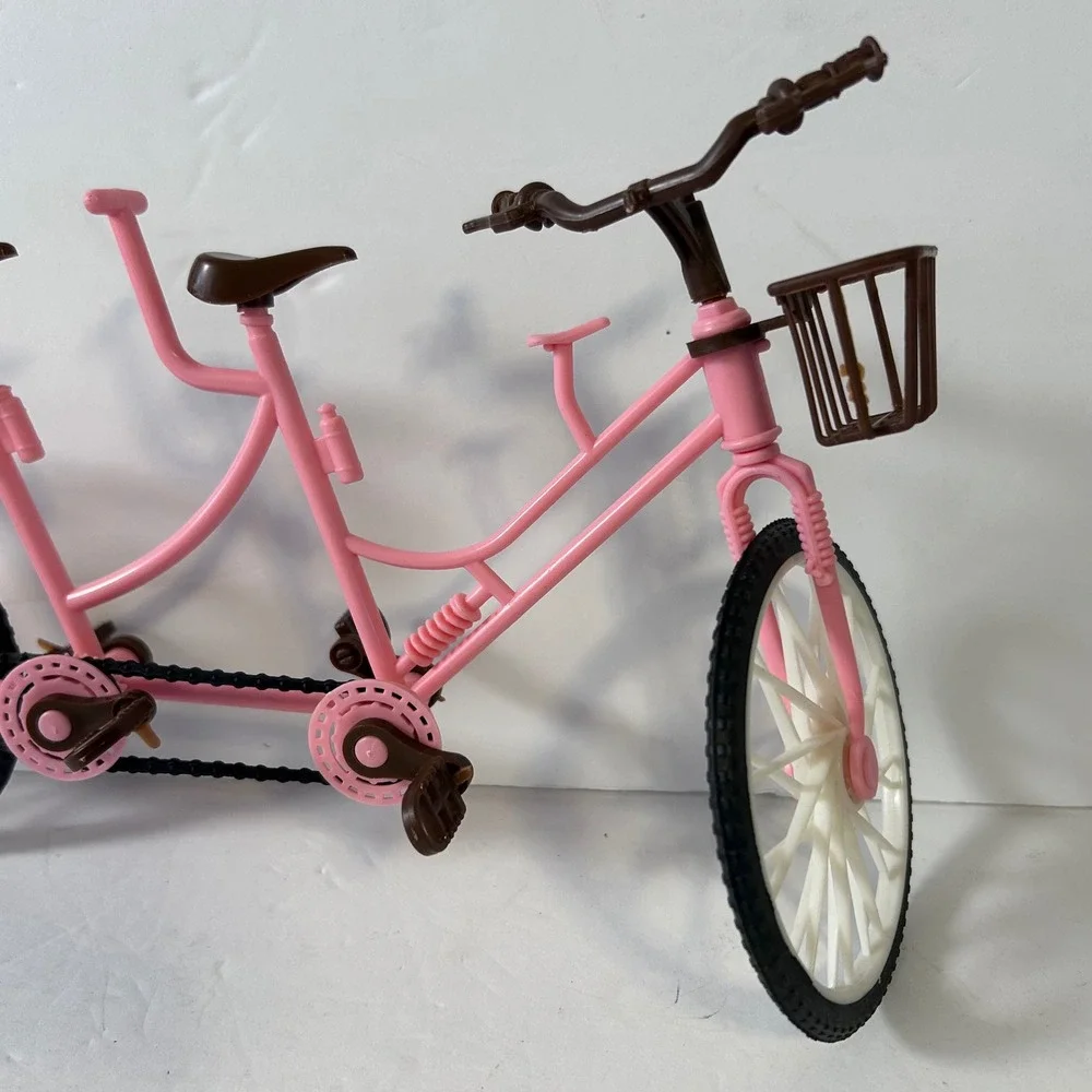 New Pink Tandem Bicycle for 11.5 Inch Fashion Dolls Two Seater Bike with Basket